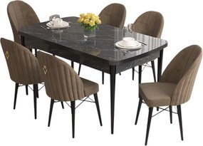 Extendable Dining Table &amp; Chairs Set (7 Pieces) Roz - Black Marble, Brown Black Marble
Brown