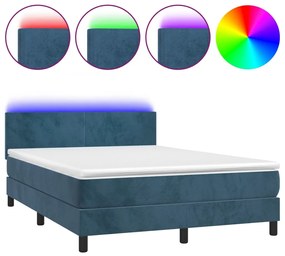 vidaXL Κρεβάτι Boxspring με Στρώμα &amp; LED Σκ. Μπλε 140x190εκ. Βελούδινο