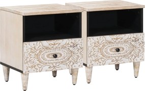 vidaXL Κρεβατοκάμαρα 2 pcs Λευκό 40 x 33 x 46 εκ. Στερεό ξύλο μάνγκο