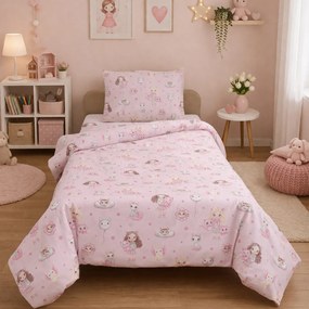 Σεντόνια Μονά (Σετ) Viopros Kids Κατ Ροζ ΧΩΡΙΣ ΛΑΣΤΙΧΟ 160x260