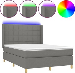 vidaXL Κρεβάτι Boxspring με Στρώμα &amp; LED Σκ.Γκρι 140x200 εκ Υφασμάτινο