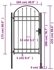 vidaXL Καγκελόπορτα με Αψιδωτή Κορυφή Μαύρη 100 x 175 εκ. από Ατσάλι