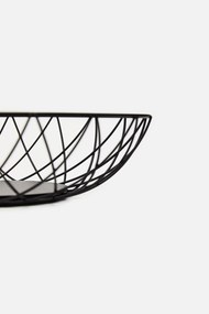 Stewehome μεταλλικό καλάθι από πλεκτή ψάθα Μαύρο 34x48x7.5 cm