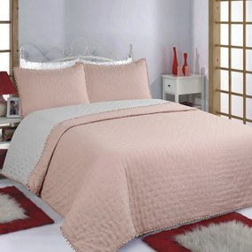 Κουβερλί Υπέρδιπλο (Σετ 220x240) 2 Όψεων Silk Fashion Pon Pon Pink-Grey