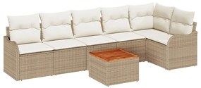 vidaXL Σετ Καναπέ Κήπου 7 pcs Μπεζ Πολυ ράταν