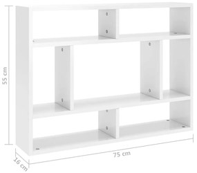 vidaXL Ραφιέρα Τοίχου Γυαλιστερό Λευκό 75x16x55 εκ. από Μοριοσανίδα