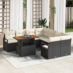 vidaXL Σετ Καναπέ Κήπου με μαξιλάρι 9 pcs Μαύρο και Κρέμα Μεγάλο