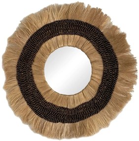 Καθρέπτης Τοίχου Verone 339-000030 Φ80cm Natural-Black Inart Φυσικό Στάχυ