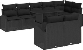vidaXL Σετ Καναπέ Κήπου με μαξιλάρι 9 pcs Μαύρο Πολυ ράταν
