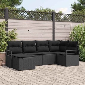 vidaXL Σετ Καναπέ Κήπου 6 pcs Μαύρο Πολυ rattan, βαμμένο ατσάλι