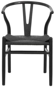 Καρέκλα Wishbone pakoworld rubberwood-σχοινί σε μαύρη απόχρωση 53.5x57x74εκ