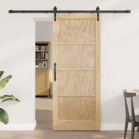 vidaXL Συρόμενη Πόρτα Χειροκίνητος Καφέ 83 x 202 εκ. Μασίφ ξύλο πεύκου