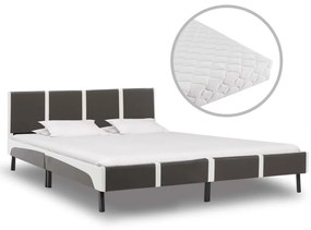 Κρεβάτι Γκρι/Λευκό 180 x 200 εκ. από Συνθετικό Δέρμα με Στρώμα
