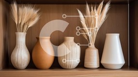 Intra Συλλεκτικό Ξύλινο Παζλ Plywood  4mm - Διακοσμητικά βάζα σε ξύλινο ράφι Σε Ξύλινο Κουτί - Διαστάσεις Puzzle: 10x10 cm – 25 κομμάτια