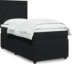 vidaXL Κρεβάτι Boxspring με Στρώμα Μαύρο 90x200 εκ. Βελούδινο