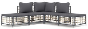 vidaXL Σαλόνι Κήπου Σετ 5 Τεμαχίων Ανθρακί Συνθετικό Ρατάν &amp; Μαξιλάρια
