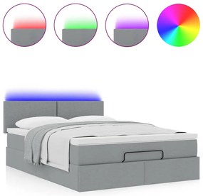 vidaXL Οθωμανικό κρεβάτι με στρώμα&LEDs Ανοιχτό γκρι 140x190cm Ύφασμα