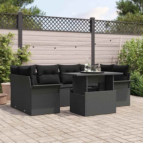 vidaXL Σετ Καναπέ Κήπου με μαξιλάρι 7 pcs Μαύρο Πολυ ράταν