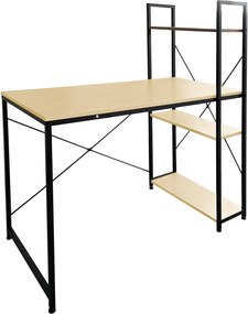 ΓΡΑΦΕΙΟ Η/Υ με 4 Ράφια Μέταλλο Βαφή Μαύρο, Melamine Beech   1τμχ