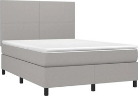 vidaXL Κρεβάτι Boxspring με Στρώμα &amp; LED Αν.Γκρι 140x200εκ. Υφασμάτινο