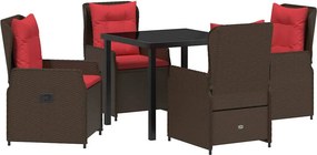 vidaXL Σέτ φαγητού για κήπο με μαξιλάρι 5 pcs Καφέ Πολυ ράταν