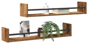 vidaXL Ράφια τοίχου 2 τεμάχια Παλιό Ξύλο 80x16x14 εκ Κατασκευασμένο Ξύλο