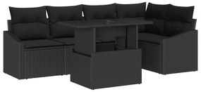 vidaXL Set Καναπέ Κήπου 6 Τεμαχίων με Μαξιλάρια Μαύρο Πολυ Ράτανα