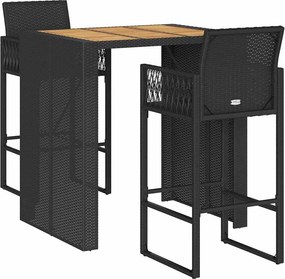 vidaXL Σετ μπαρ κήπου 3 τεμαχίων χωρίς μαξιλάρια Μαύρη
