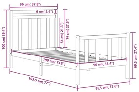 Πλαίσιο Κρεβατιού Μαύρο 90 x 190 εκ. από Μασίφ Ξύλο Single - Μαύρο