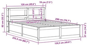 Πλαίσιο Κρεβατιού με Κεφαλάρι 120x200 εκ. από Μασίφ Ξύλο Πεύκου - Καφέ