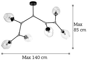 InLight Κρεμαστό φωτιστικό από μαύρο μέταλλο και διάφανο γυαλί 6XE27 D:140cm (6129-6-GL)