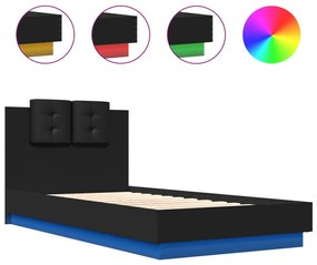vidaXL Πλαίσιο Κρεβατιού με Κεφαλάρι &amp; λυχνίες LED Μαύρο 75 x 190 εκ.