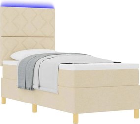 vidaXL LED Κρεβάτι με βάθρο με στρώμα Κρεμ 80 x 200 cm ύφασμα