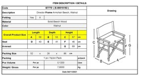 Πολυθρόνα σκηνοθέτη Σκελετός Καρυδί Οξυά 56x53x87cm