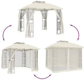 vidaXL Κιόσκι με Διπλούς Τοίχους/Δίχτυ Κρεμ 2,94x2,94 μ. από Ατσάλι