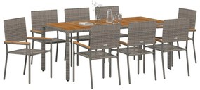 vidaXL Σέτ φαγητού για κήπο 9 pcs Γκρι 190 x 90 x 75 cm