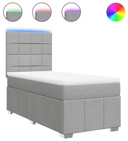 vidaXL Κρεβάτι Boxspring με Στρώμα Ανοιχτό Γκρι 90x200 εκ. Υφασμάτινο