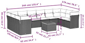 vidaXL Σαλόνι Κήπου Σετ 11 Τεμαχίων Μαύρο Συνθετικό Ρατάν με Μαξιλάρια