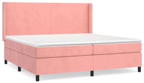 vidaXL Κρεβάτι Boxspring με Στρώμα Ροζ 200x200 εκ. Βελούδινο