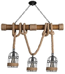 01149 GloboStar® GLOBOSTAR® LILO 01149 Vintage Κρεμαστό Φωτιστικό Οροφής με Ντουί 3 x E27 AC 220-240V IP20 - Καφέ &amp; Μπεζ - Μ80 x Π15 x Υ100cm