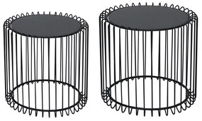 WOODWELL RICO Set-2 Τραπεζάκια Σαλονιού Καθιστικού, Μέταλλο Βαφή Μαύρο, Γυαλί Smoke Φ45 H.40cm + Φ50 H.45cm ΕΜ9608