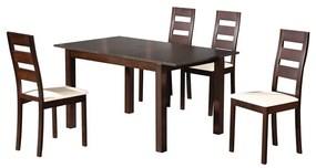 MILLER Set Τραπεζαρία Κουζίνας Ξύλινη Επεκτεινόμενο Τραπέζι   4 Καρέκλες Σκ.Καρυδί-PVC Εκρού  Table120 30x80x74Chair45x52x97 [-Wenge/Εκρού-] [-Ξύλο/PVC - PU-] Ε781,S