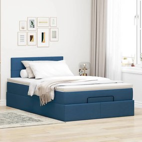 vidaXL Οθωμανικό κρεβάτι με στρώμα &amp; LEDs Μπλε 120x200 cm Ύφασμα