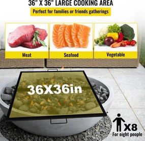 VEVOR Square Cooking Grate Fire Pit Grill Grate w/ X Marks Foldable 36" x 36"