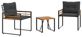 vidaXL Σετ Εξωτερικών Επίπλων με μαξιλάρι 3 pcs Σκούρο Γκρι