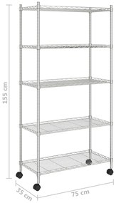 Ραφιέρα 5 Επιπέδων με Τροχούς Χρωμέ 75x35x155 εκ. 250 κ. - Ασήμι