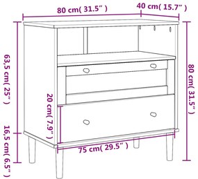 Ντουλάπι SENJA Λευκό / Όψη Ρατάν 80x40x80 εκ. Μασίφ Ξύλο Πεύκου - Λευκό