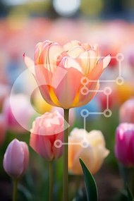 Σετ των 2 Intra Συλλεκτικό Ξύλινο Παζλ Plywood 4mm - Πεδίο με πολύχρωμες τουλίπες σε πλήρη άνθιση Σε Ξύλινο Κουτί - Διαστάσεις: 10x10 cm – 25 κομμάτια