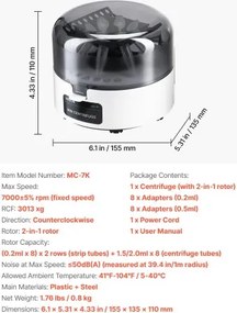 VEVOR Mini Centrifuge Machine 0.2/1.5/2ml Fixed Speed 7000rpm with 2-in-1 Rotor