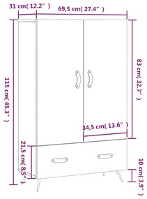 Ντουλάπα Γκρι Sonoma 69,5 x 31 x 115 εκ. από Επεξεργασμένο Ξύλο - Γκρι